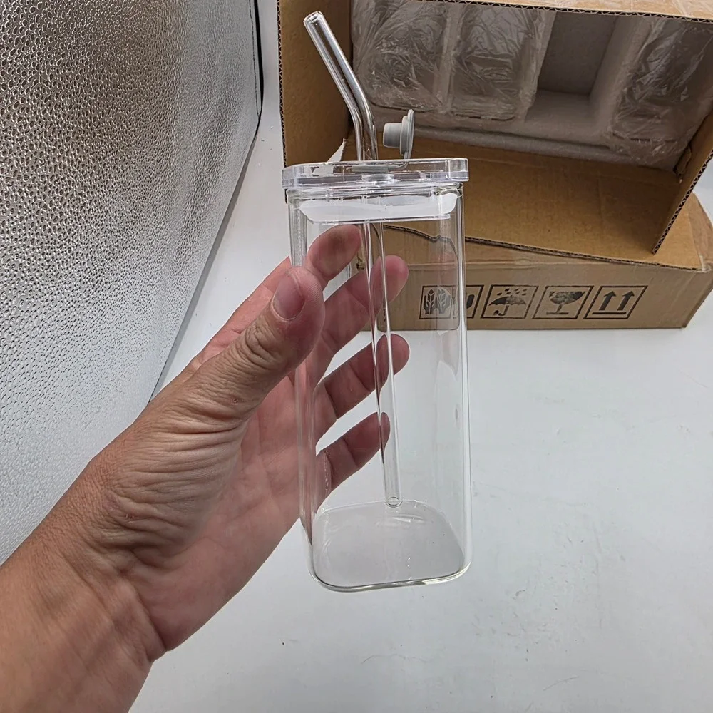 Square Glasses set of 8 with Glass Pour Spout and Lid N1